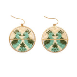 Beaded Handwoven Twin Bird Earrings || Cream/Green