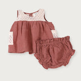 Mirabelle Crochet Baby Dress Set || Terracotta Linen