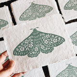 Handmade Block Print Paper || Seafoam Floral Moth
