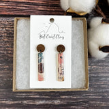 The Daniela || Boho Floral Printed Dangle Clay Earrings, Silver