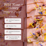 Handmade Tallow & Goat Milk Soap Bar || Wild Rose & Honey