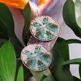 Beaded Handwoven Twin Bird Earrings || Cream/Green
