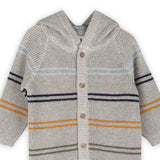 Classic Stripe Sweater Knit Baby Hooded Jumpsuit || Heather Grey