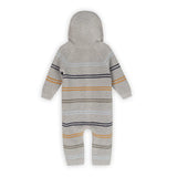 Classic Stripe Sweater Knit Baby Hooded Jumpsuit || Heather Grey
