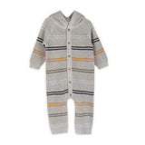 Classic Stripe Sweater Knit Baby Hooded Jumpsuit || Heather Grey