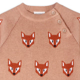 Fox Jacquard Knit Baby Hooded Jumpsuit || Chai Spice