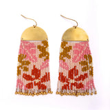 Beaded Handwoven Tropical Fringe Earrings || Wine/Magenta