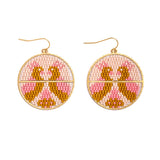 Beaded Handwoven Twin Bird Earrings || Cream/Green