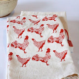 Handprinted Cotton Tea Towel || Rooster