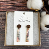 The Daniela || Boho Floral Printed Dangle Clay Earrings, Silver