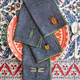 Embroidered Linen Chambray Napkin Set || Insects