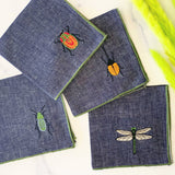 Embroidered Linen Chambray Napkin Set || Insects