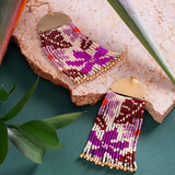 Beaded Handwoven Tropical Fringe Earrings || Wine/Magenta
