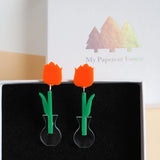 Acrylic Tulip Dangle Earrings || Orange
