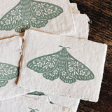Handmade Block Print Paper || Seafoam Floral Moth