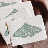 Handmade Block Print Paper || Seafoam Floral Moth