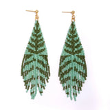 Beaded Handwoven Vine Fringe Earrings || White/Blue
