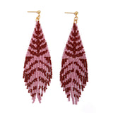 Beaded Handwoven Vine Fringe Earrings || White/Blue