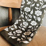 Organic Cotton Tea Towel || Floral on Olive