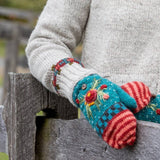 Aubrey Floral Wool Flip Mittens || Light & Natural