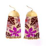 Beaded Handwoven Tropical Fringe Earrings || Wine/Magenta