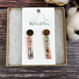 The Daniela || Boho Floral Printed Dangle Clay Earrings, Silver