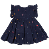 Girls Kit Dress || Alphabet Embroidery