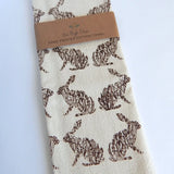 Handprinted Cotton Tea Towel || Rabbit