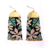 Beaded Handwoven Tropical Fringe Earrings || Pink/Mustard
