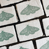 Handmade Block Print Paper || Seafoam Floral Moth