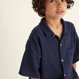 Soft Gauze Short Sleeve Shirt || Navy