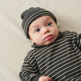 Striped Baby Beanie || Dark Grey & Stone