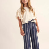 Organic Striped Ruffle Pants || Navy