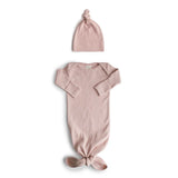 Ribbed Knotted Baby Gown & Beanie Set