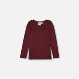 Super Soft Rib Top || Flounce Collar Burgundy