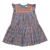 Girls Fiona Ruffle Dress || Blue Paisley