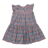 Girls Fiona Ruffle Dress || Blue Paisley
