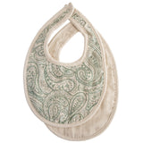 Organic Muslin Bib Set || Green Paisley & Fog