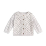 Dobby Pointelle Knit Baby Cardigan || Pearl Grey Heather