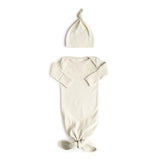 Ribbed Knotted Baby Gown & Beanie Set