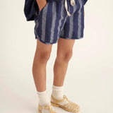 Organic Striped Shorts || Navy