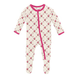 Bamboo Zipper Footie || Natural Rose Trellis