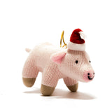 Knitted Ornament || Pig with Santa Hat