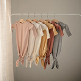 Ribbed Knotted Baby Gown & Beanie Set