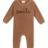 Smile Embroidered Chunky Knit Baby Jumpsuit || Organic Cotton