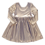 Girls Lame Steph Dress || Blue Gold Shimmer