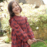 Girls Jaipur Dress || Red Autumn Strawflower
