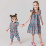 Girls Fiona Ruffle Dress || Blue Paisley