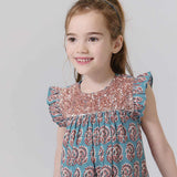 Girls Fiona Ruffle Dress || Blue Paisley