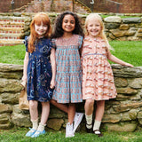 Girls Fiona Ruffle Dress || Blue Paisley